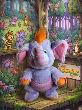 Vintage 1984 Wuzzles Eleroo Plush Hasbro Softies Disney Purple Elephant Kangaroo